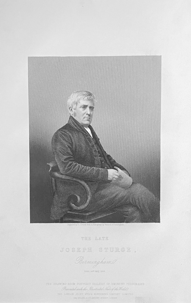 The Late Joseph Sturge.  Birmingham. (Philanthropist).  1860.