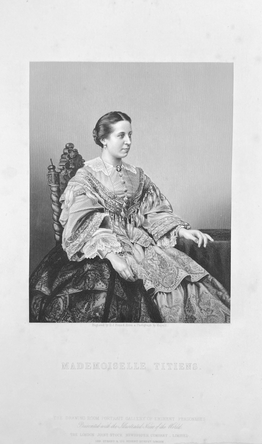 Mademoiselle Titiens. (Opera Singer).  1859.