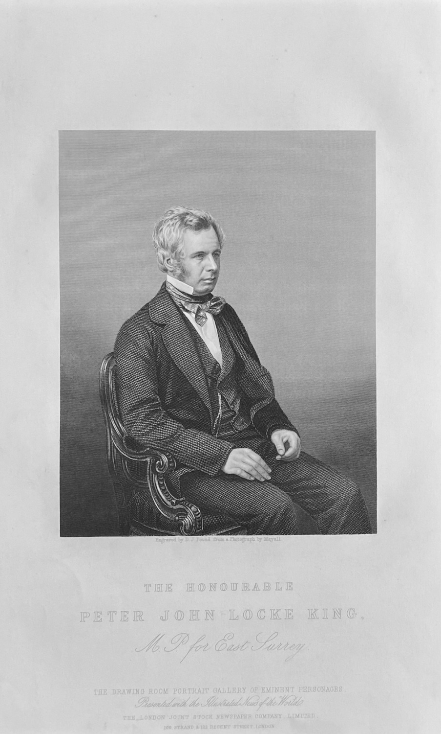 The Honourable Peter John Locke King,   M.P. for East Surrey.  1859.