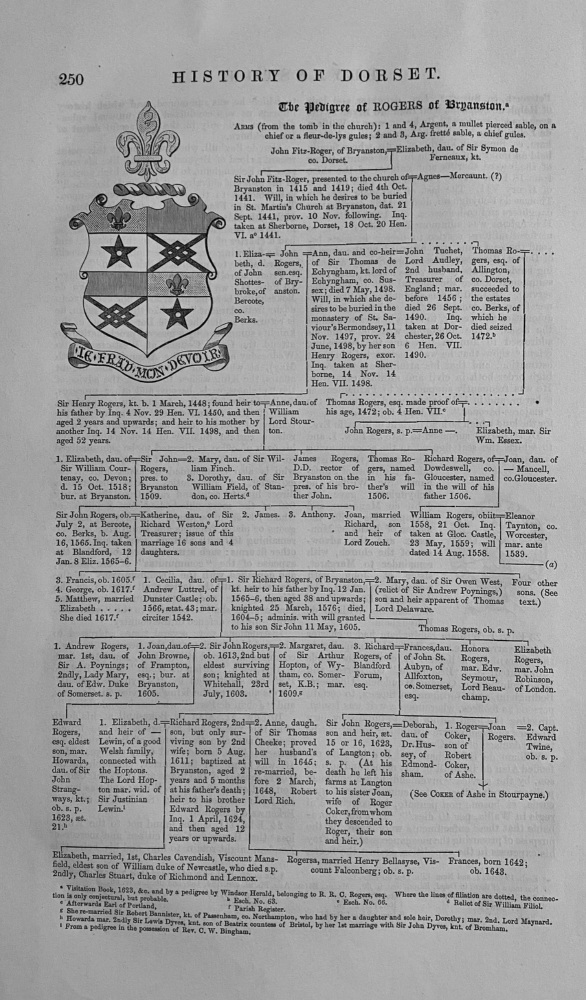 The Pedigree of ROGERS of Bryanston.  Dorset.