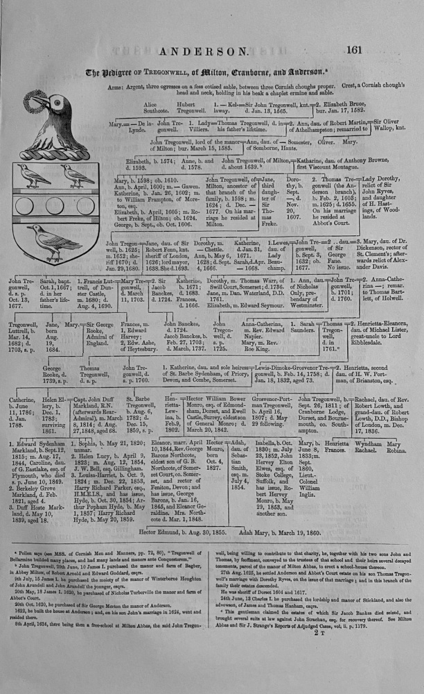 The Pedigree of TREGONWELL,, of Milton, Cranborne, and Anderson.