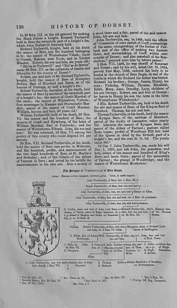 The Pedigree of TURBERVILLE of Bere Regis.  Dorset.