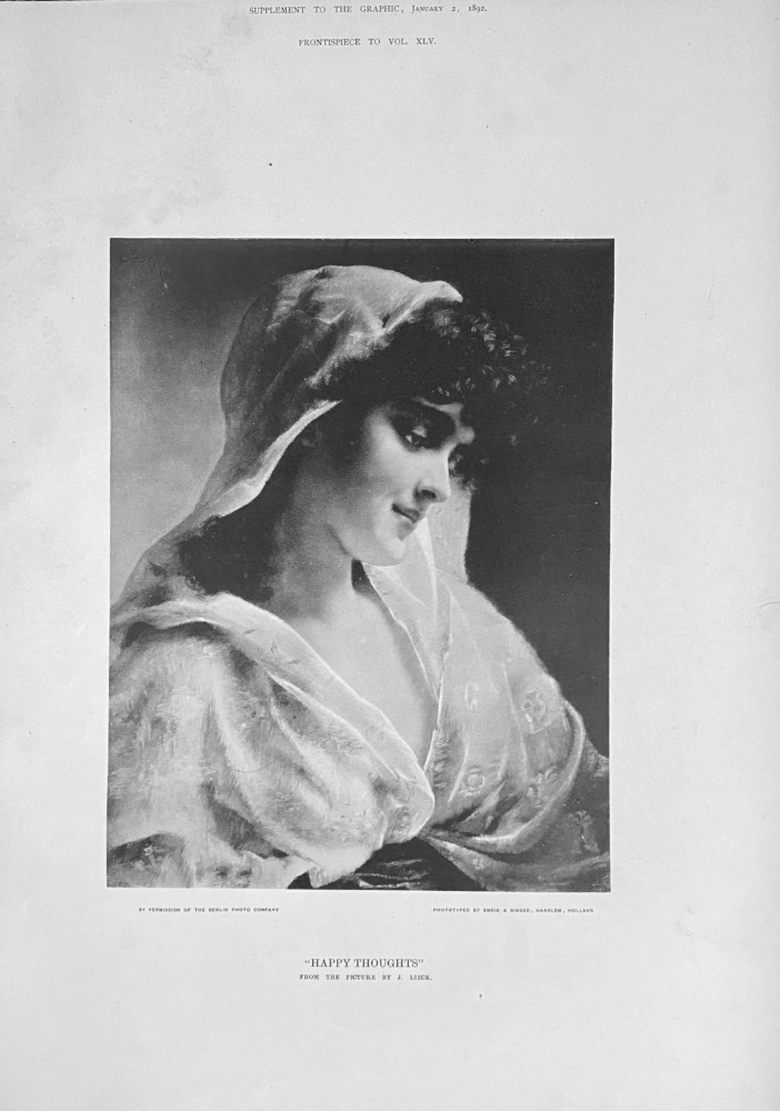 "Happy Thoughts"  from the Picture by J. Lieck.  1892.