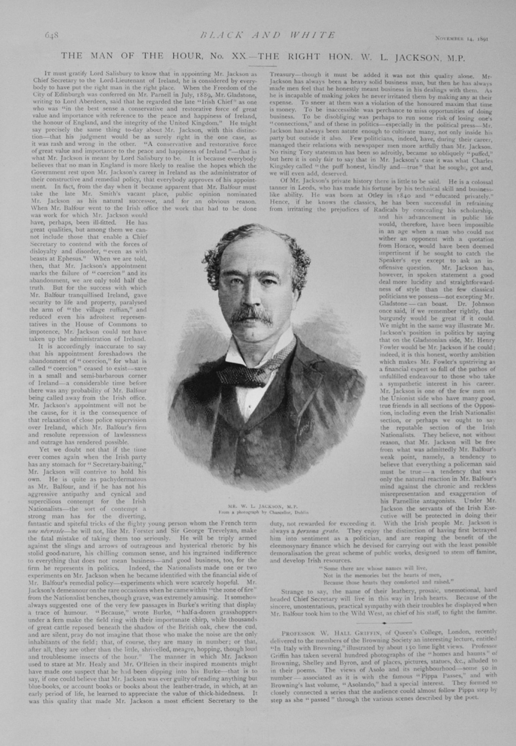 The Right hon W L Jackson, M.P.