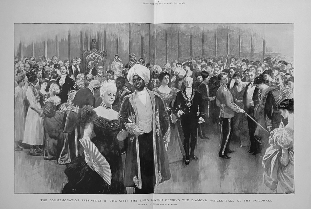 The Commemoration Festivities in the City :  The Lord Mayor Opening the Diamond Jubilee Ball at the Guildhall.  1897.