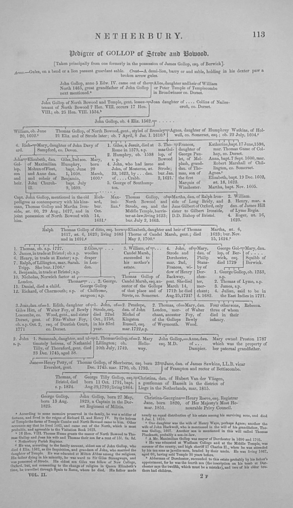 Pedigree of GOLLOP of Strode and Bowood. Dorset. 1863.