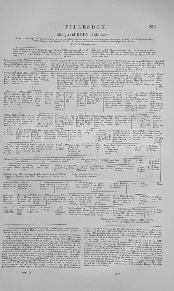 Pedigree of HODY of Pillesdon. Dorset. 1863.