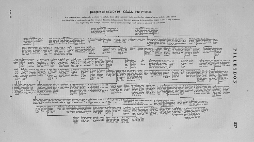 Pedigree of SYMONDS,  SMALL, and PYBUS.  Dorset.  1863.