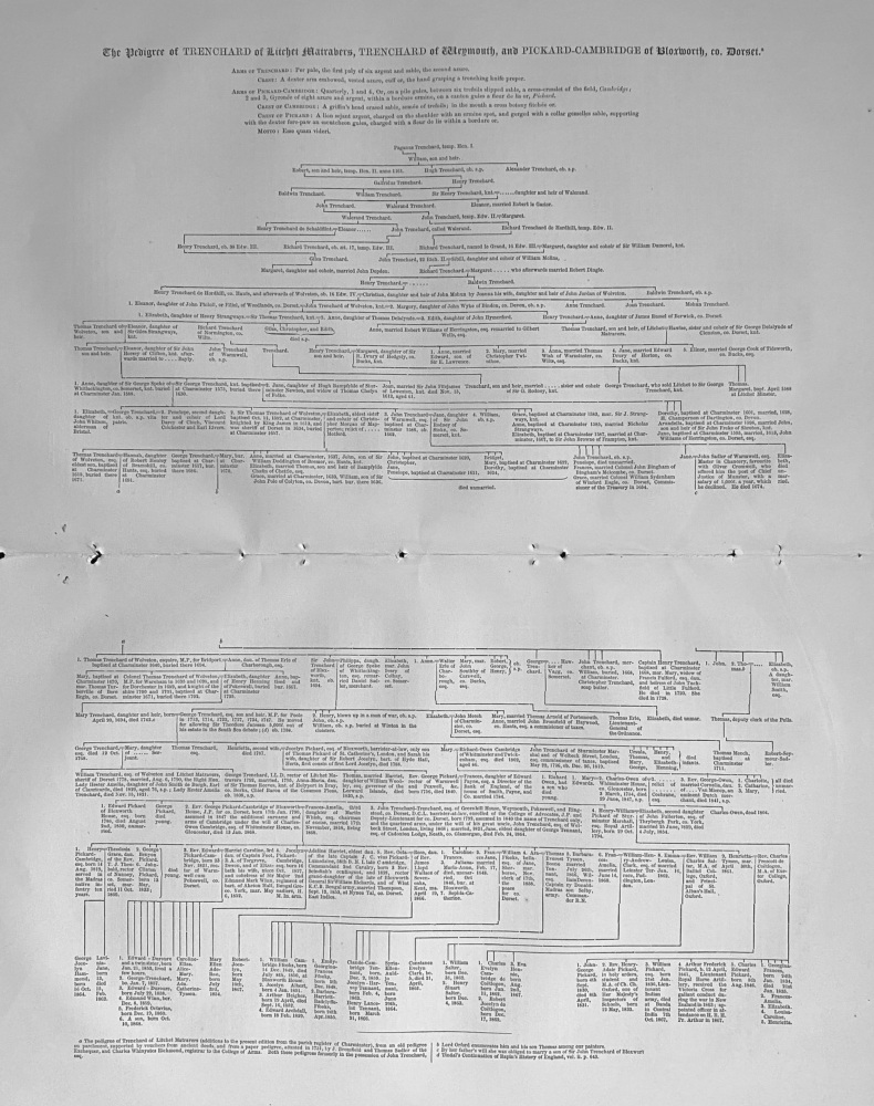 The Pedigree of TRENCHARD of Litchet Matravers, TRENCHARD of Weymouth, and PICKARD-CAMBRIDGE of Bloxworth, co. Dorset.