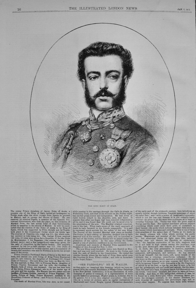 The King Elect of Spain - Prince Amadeus - 1871