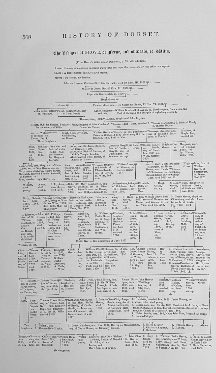 The Pedigree of GROVE of Ferne, and Zeals, co. Wilts. 1868.