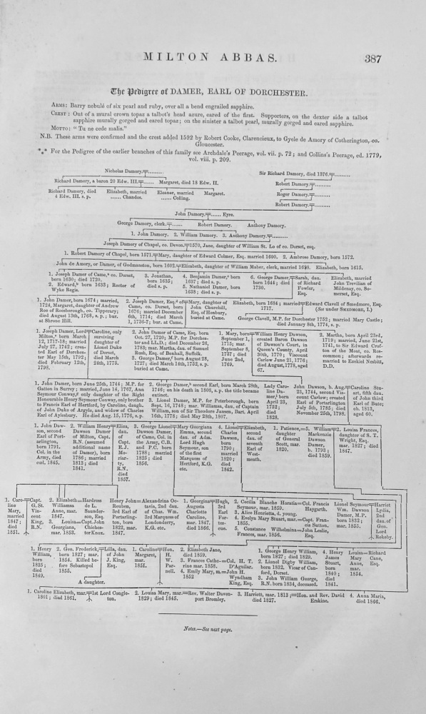 The Pedigree of DAMER,  Earl of Dorchester.