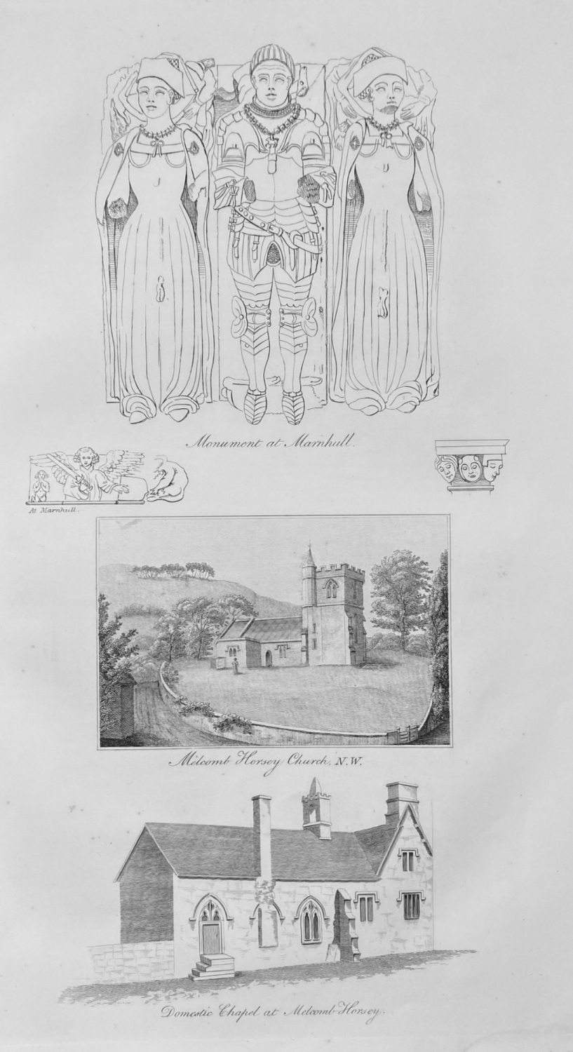 Monument at Marnhull  &  Melcomb Horsey Church.  1870.