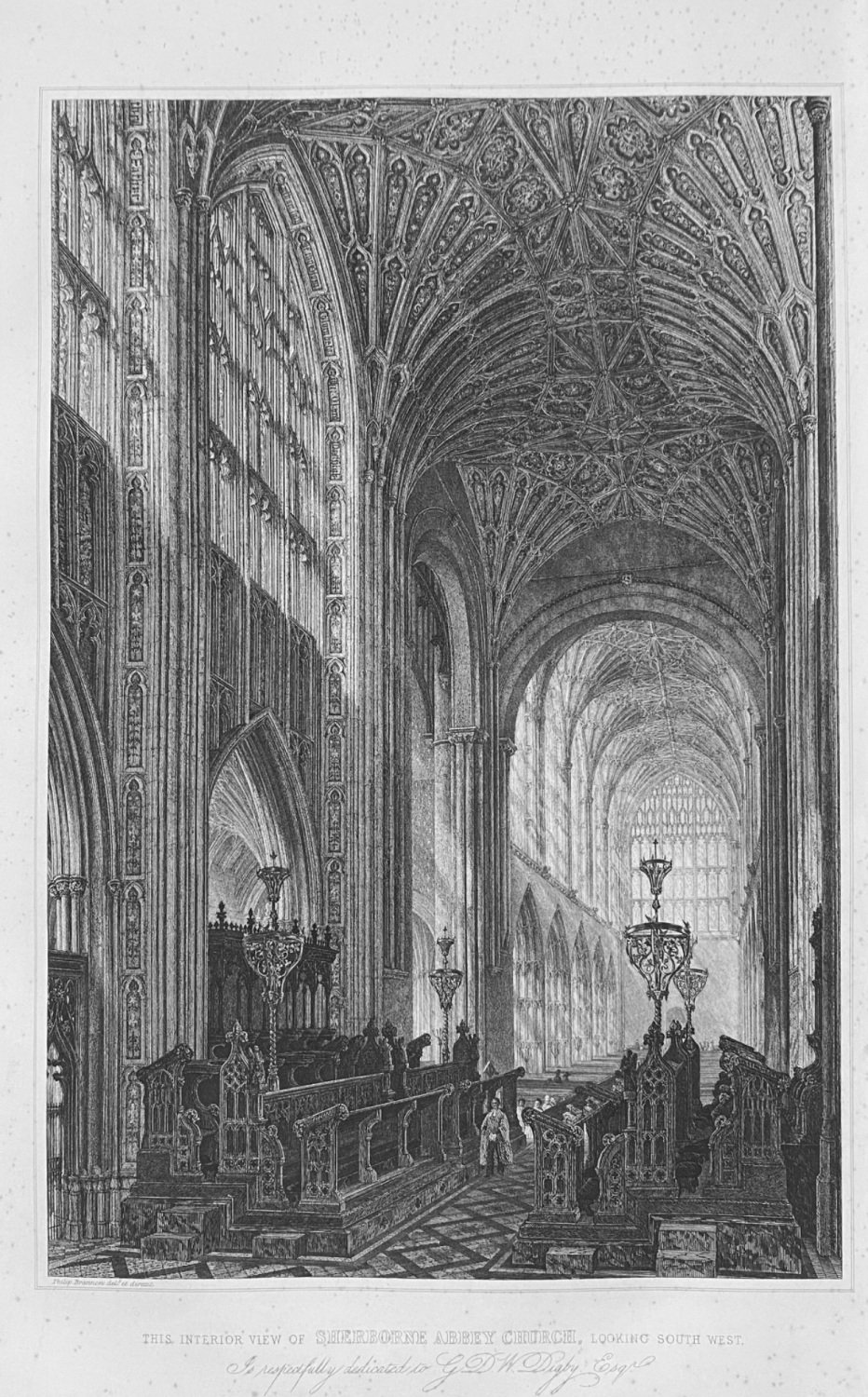 The Interior View of Sherborne Abbey Church, Looking South West.  1870.