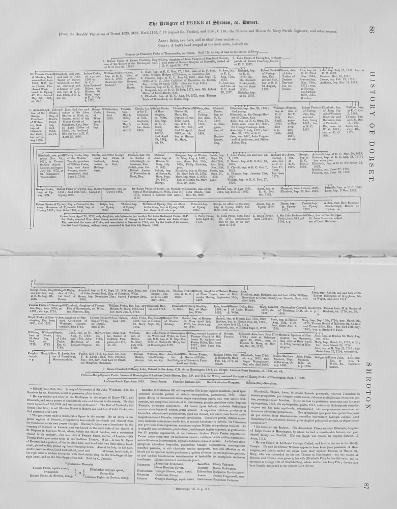 The Pedigree of FREKE of Shroton, co. Dorset.