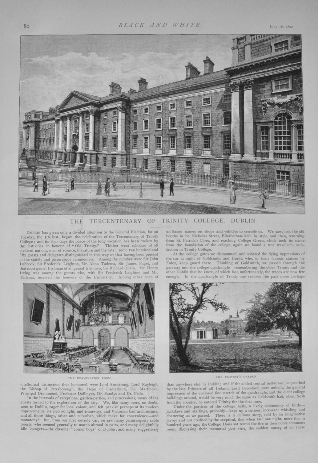 The Tercentenary of Trinity College, Dublin