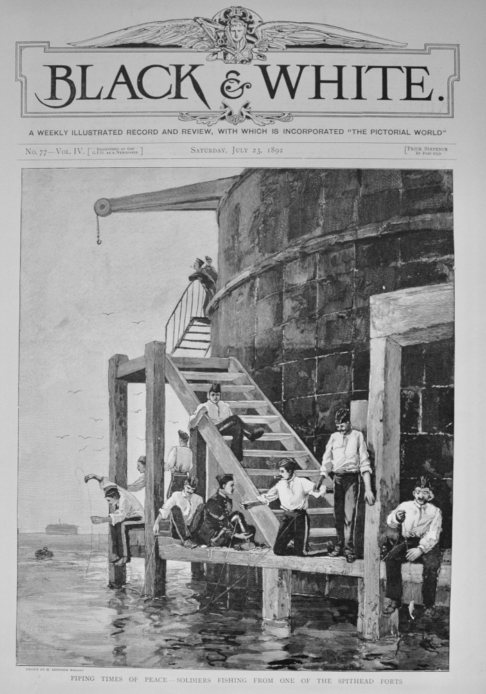 Soldiers fishing from one of the Spithead Forts - 1892
