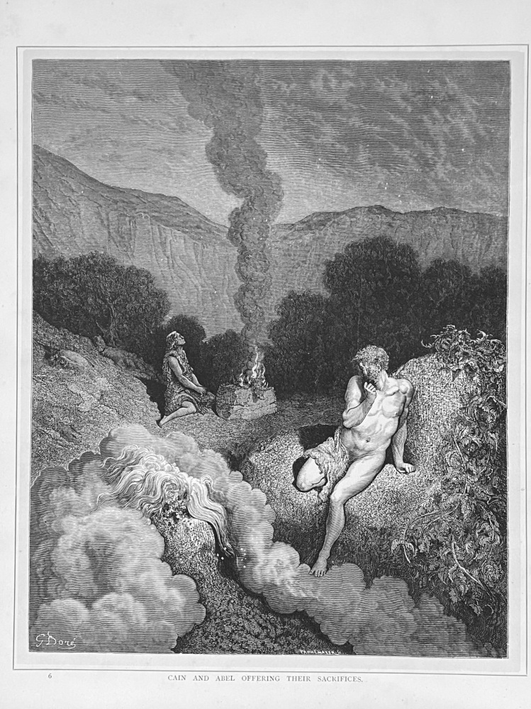 Cain and Abel offering their Sacrifices.  1890c.
