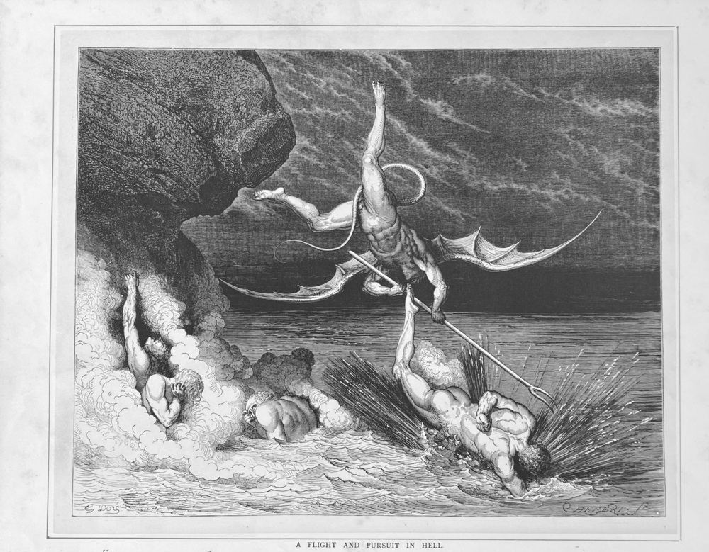A Flight and Pursuit in Hell.  1890c.