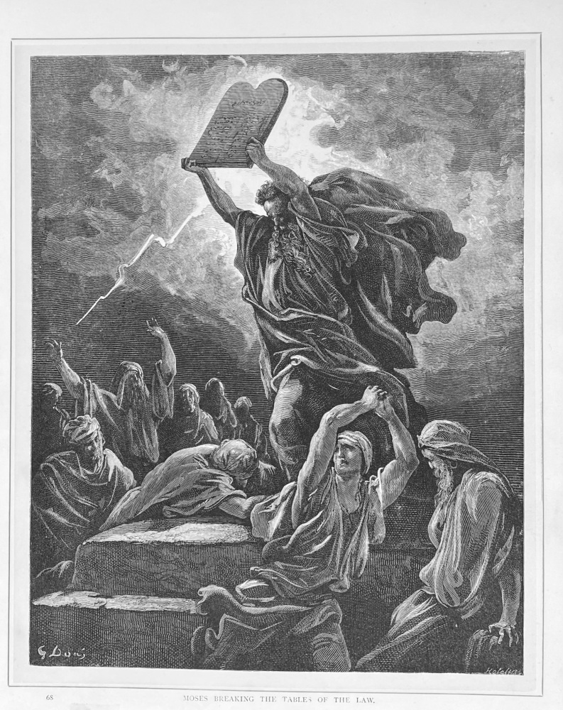 Moses breaking the Tables of the Law.  1890c.
