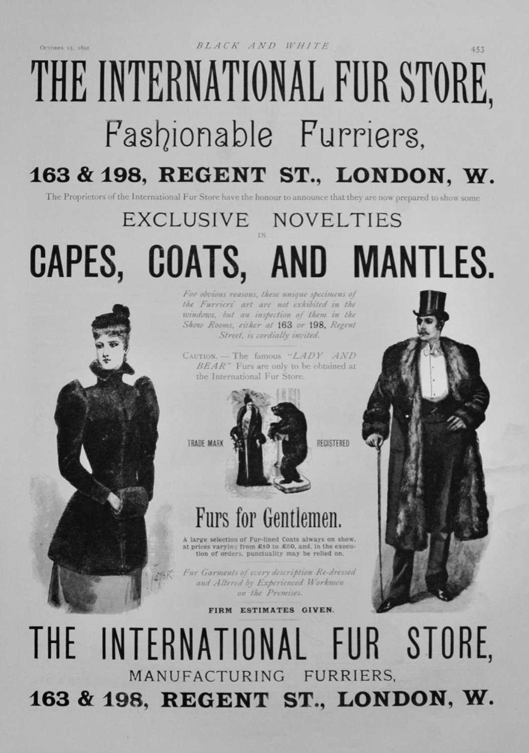 The International Fur Store Advert - 1892