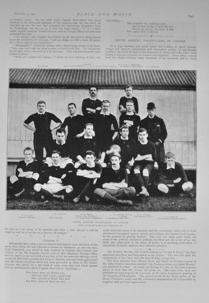 South African Footballers in London - 1892