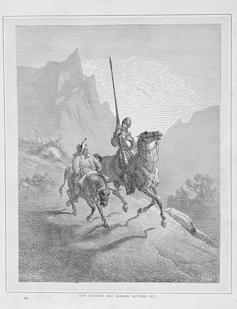 Don Quixote and Sancho setting out.  1890c.