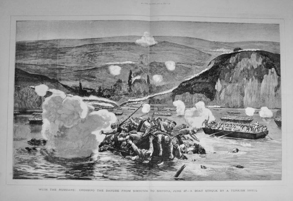 With The Russians - A Boat struck by a Turkish Shell - 1877