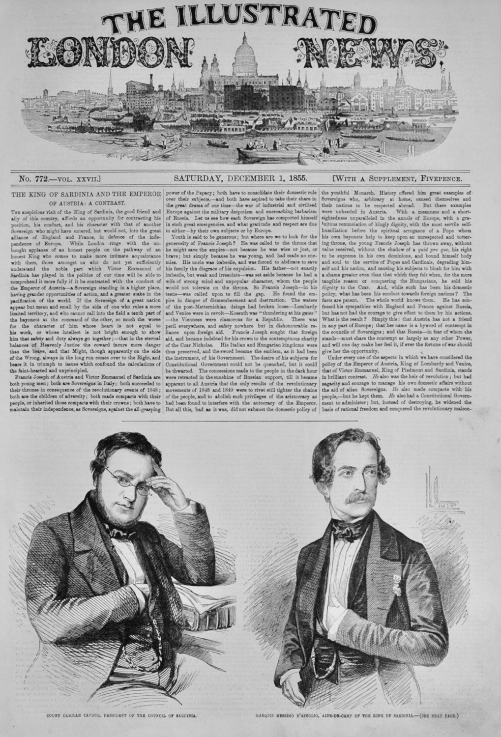 Count Camille Cavour - Sardinia - 1855