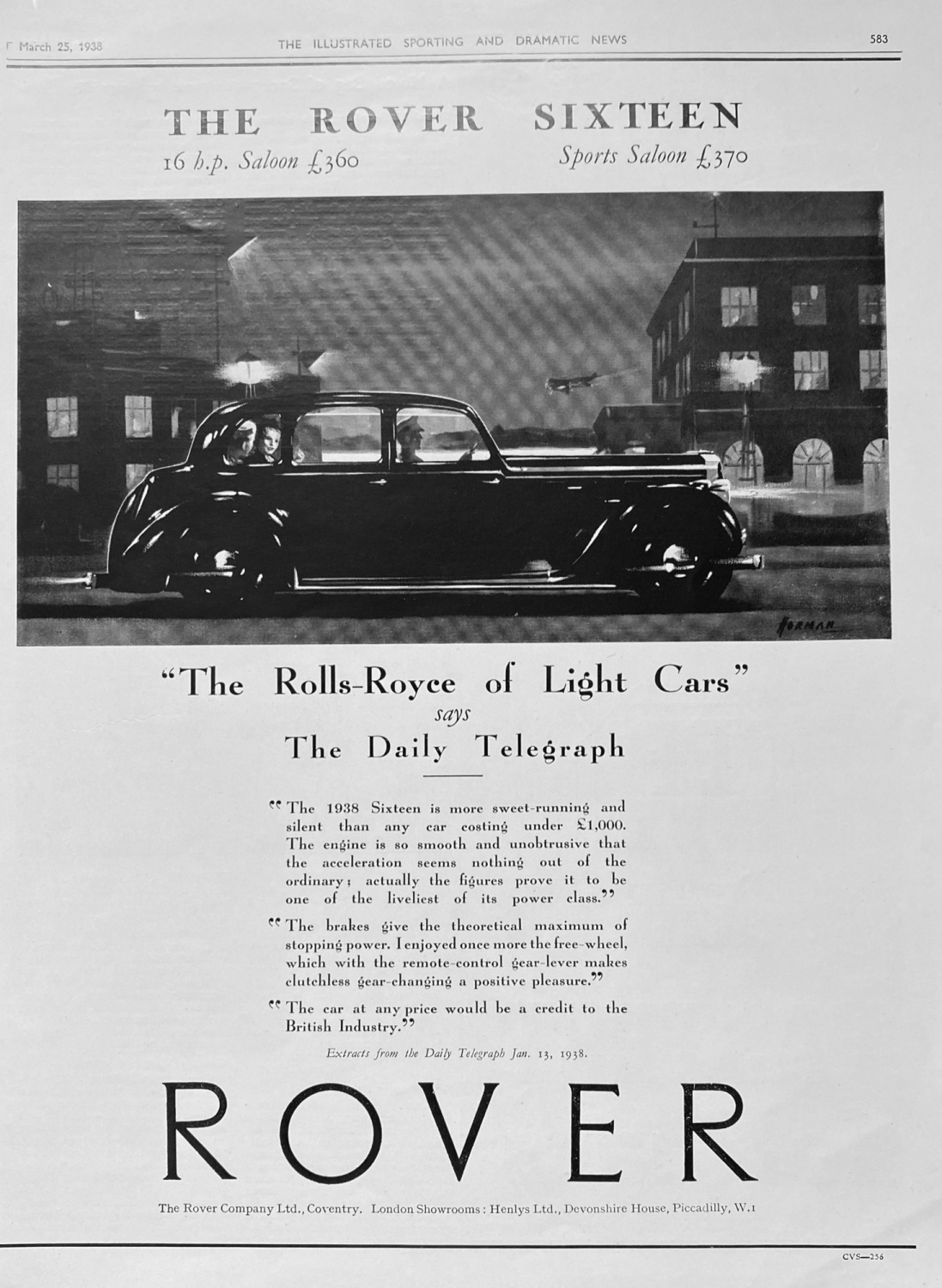 The Rover Sixteen (Car) Advert - 1938