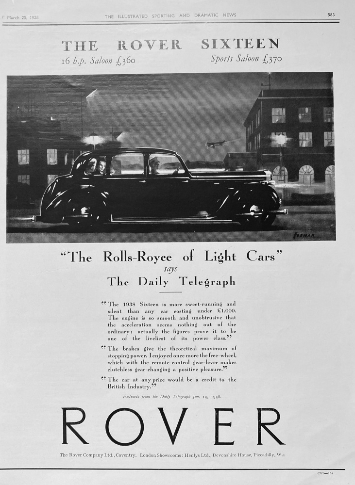 The Rover Sixteen (Car) Advert - 1938