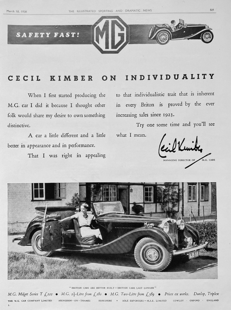 M.G. Motor Car Company - 1938