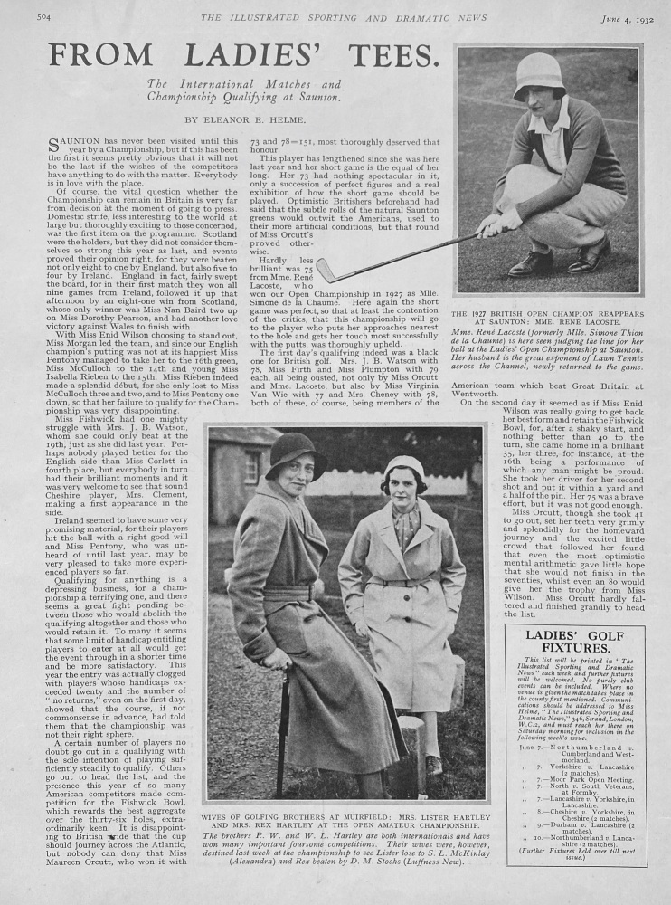 Championship Qualifying at Saunton Golf Club (Ladies) 1932