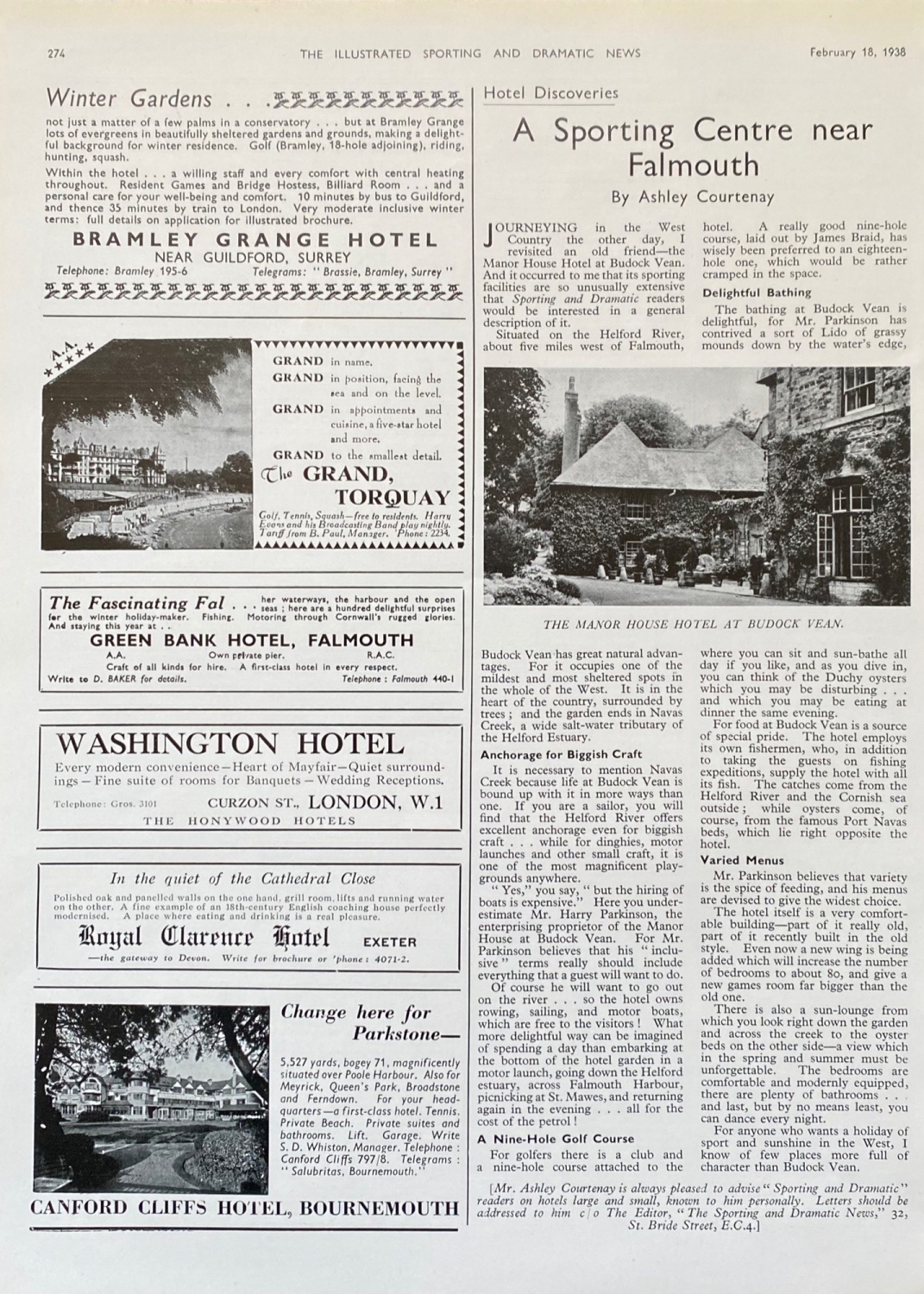 The Manor House Hotel at Budock Vean - 1938