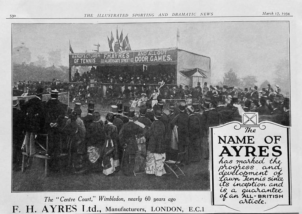 F,H, Ayres Ltd.,  Manufacturers, London, E.C.1  (Tennis). 1934.