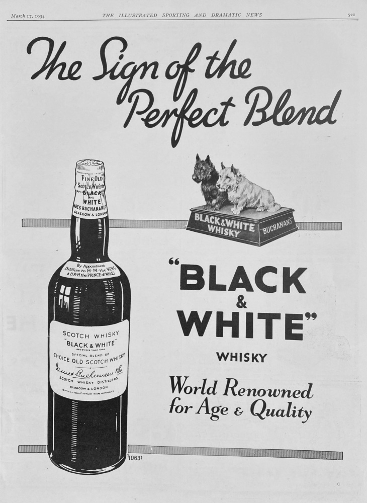 "Black & White"  Whisky.  1934.