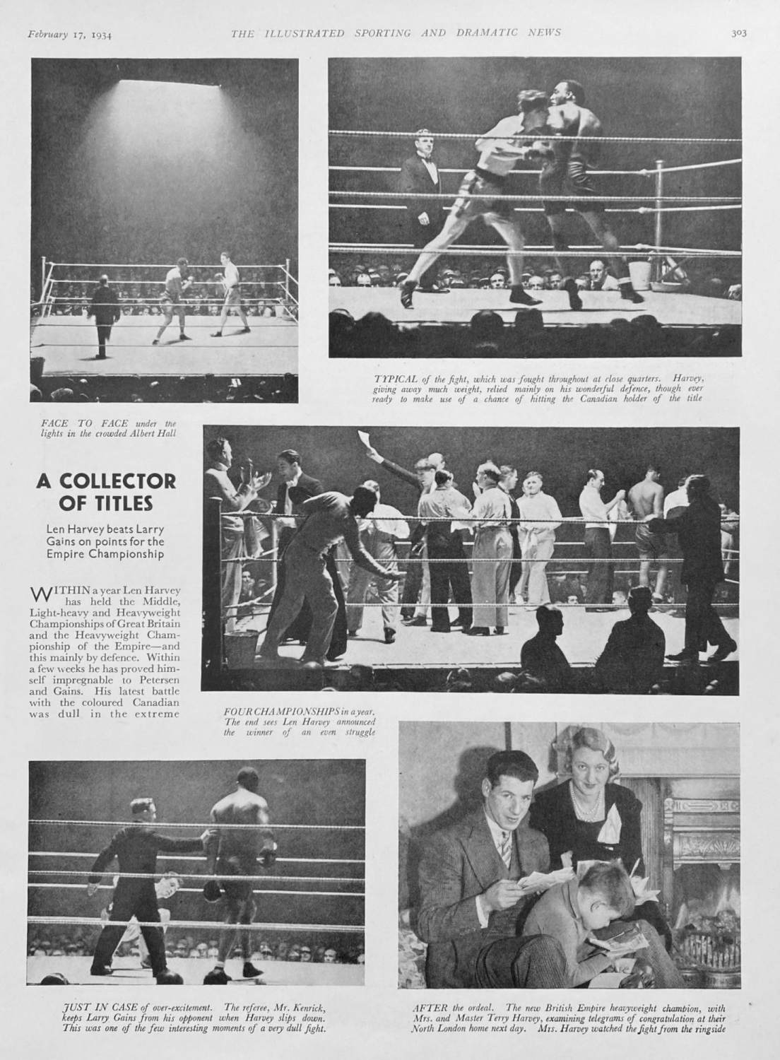 A Collector of Titles :  Len Harvey beats Larry Gains on points for the Emp