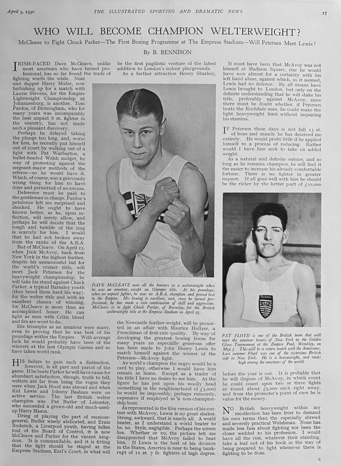 Who Will Become Champion Welterweight ?  (Boxing).  1936.