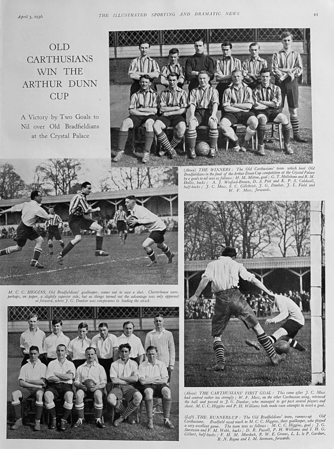 Old Carthusians Win the Arthur Dunn Cup.  (Football)  1936.