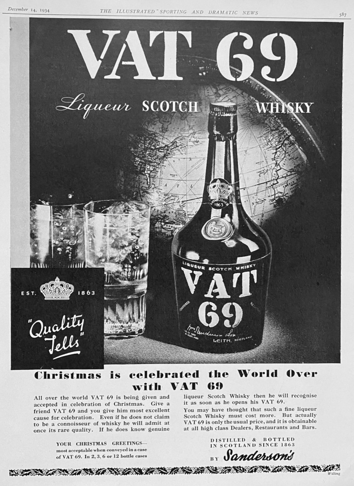 VAT  69 Liqueur Scotch Whisky.  1934.