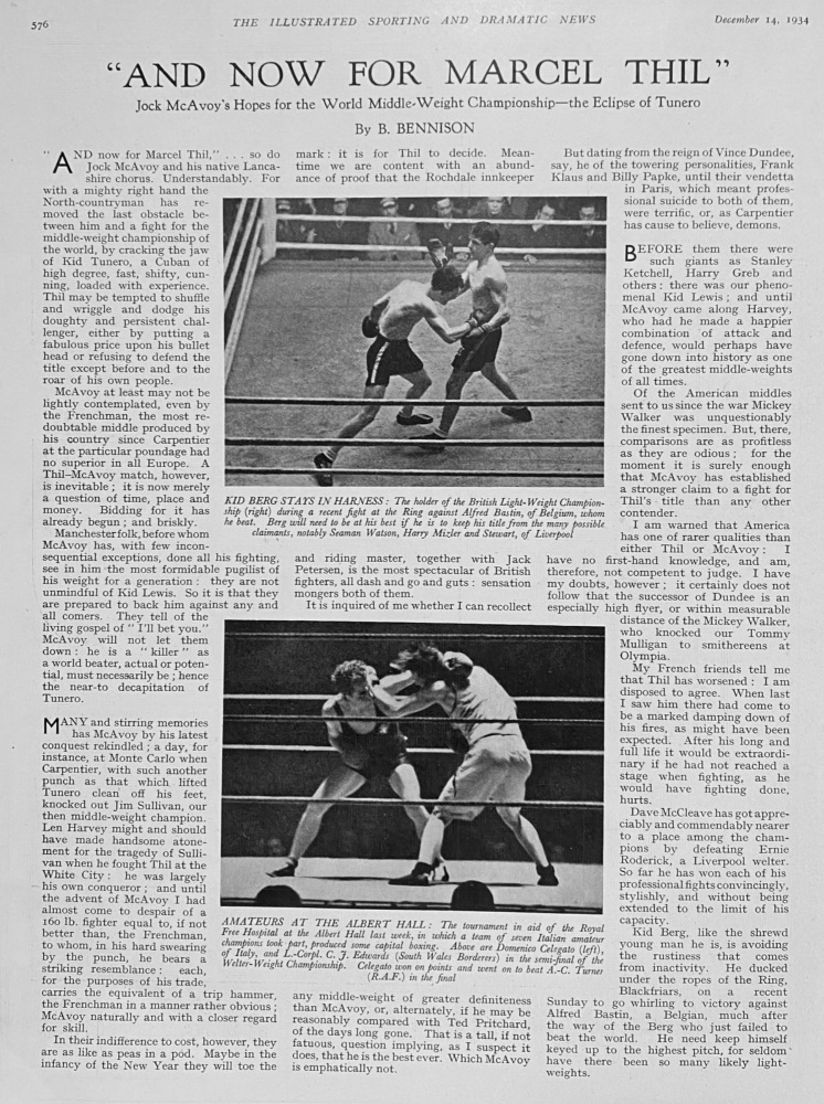 "And Now For Marcel Thil" :  Jack McAvoy's Hopes for the World Middle-Weight Championship - the Eclipse of Tunero.  1934.
