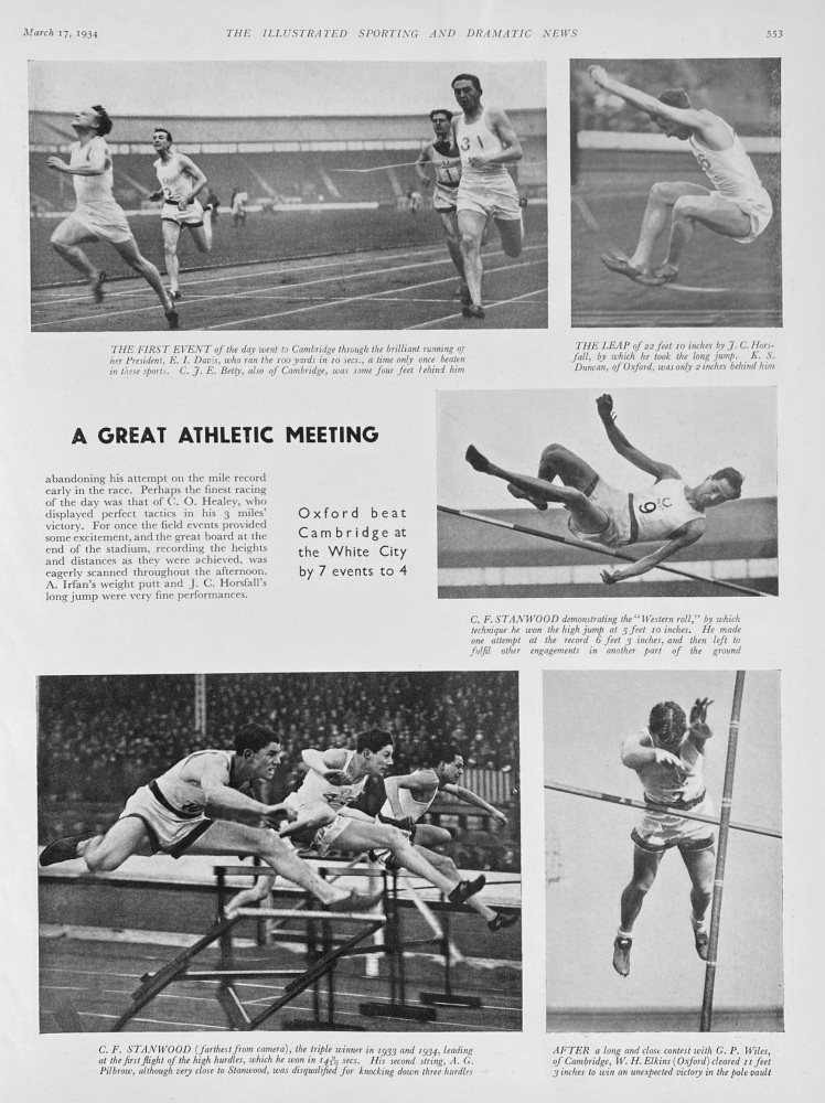 A Great Athletic Meeting : Oxford beat Cambridge at the White City by 7 Events to 4.  1934.