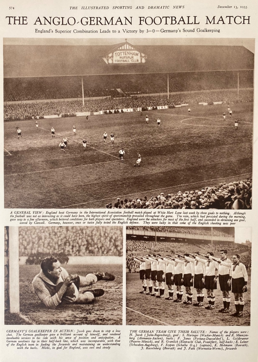 The Anglo-German Football Match.  1935.