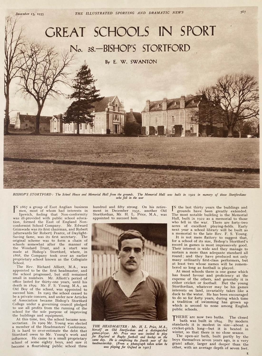 Great Schools in Sport :  No. 38.- Bishop's Stortford.  1935.