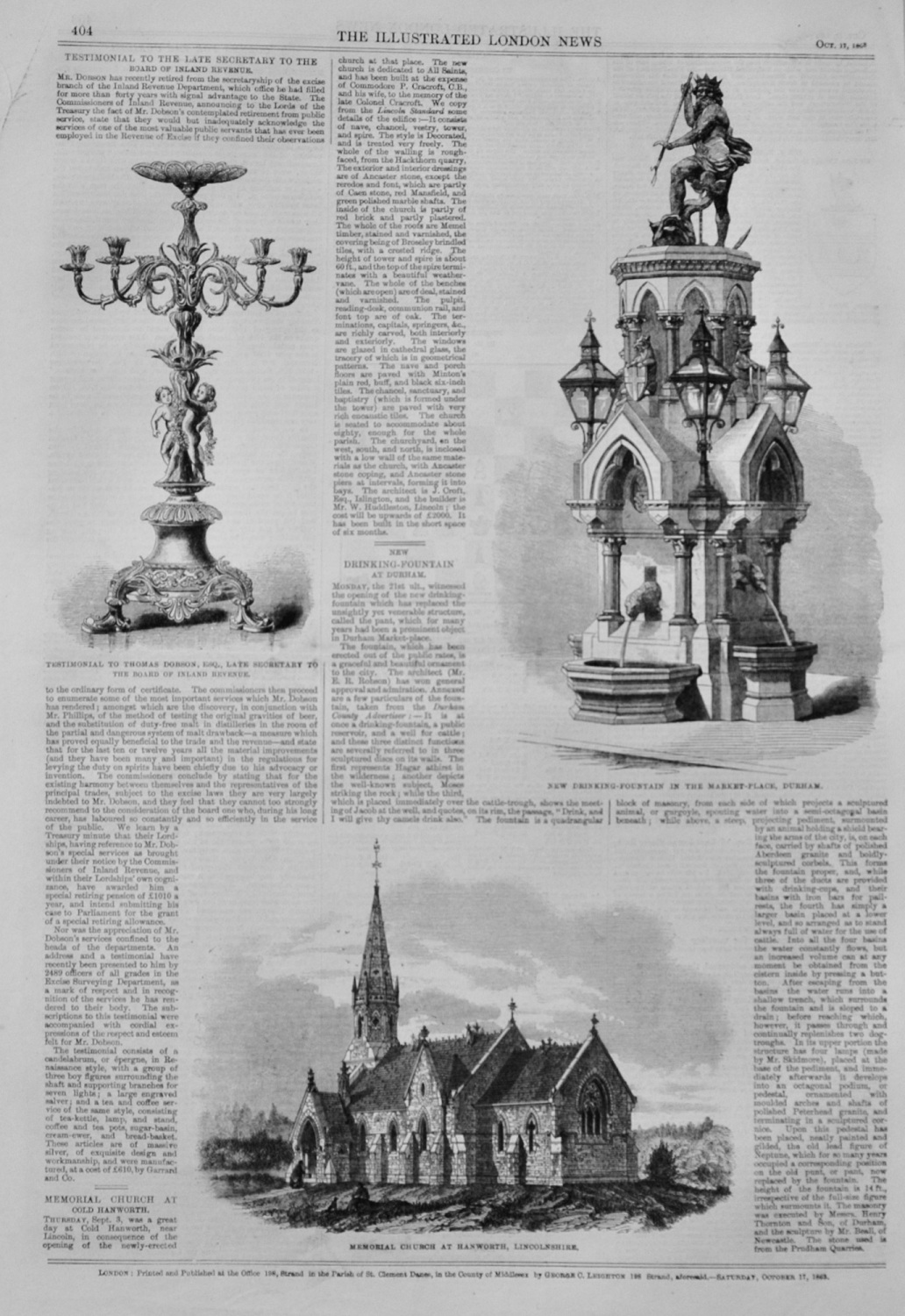 New Drinking Fountain at Durham - 1863