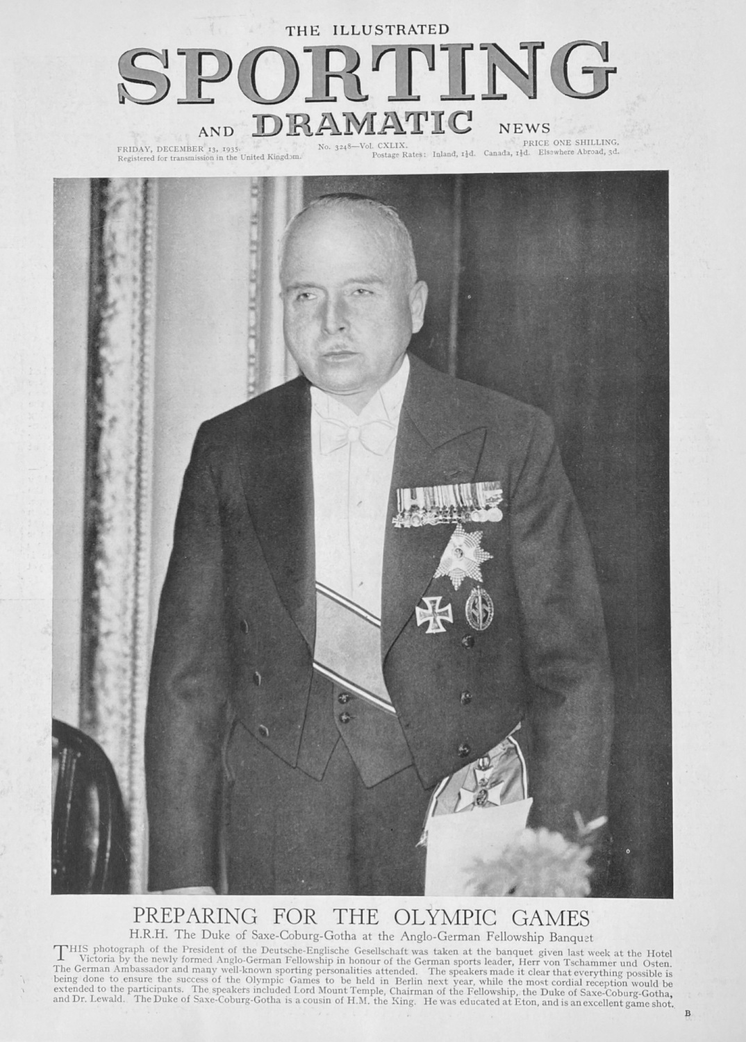 H.R.H. The Duke of Saxe-Coburg-Gotha at the Anglo-German Fellowship Banquet