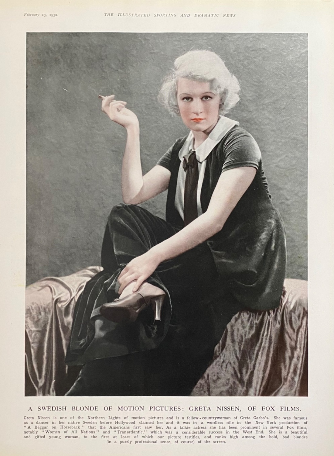 A Swedish Blonde of Motion Pictures :  Greta Nissen, of Fox Films.  1932.