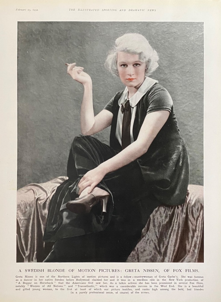 A Swedish Blonde of Motion Pictures :  Greta Nissen, of Fox Films.  1932.