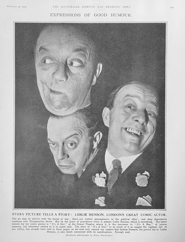Every Picture Tells a Story :  Leslie Henson, London's Great Comic Actor.  1932.