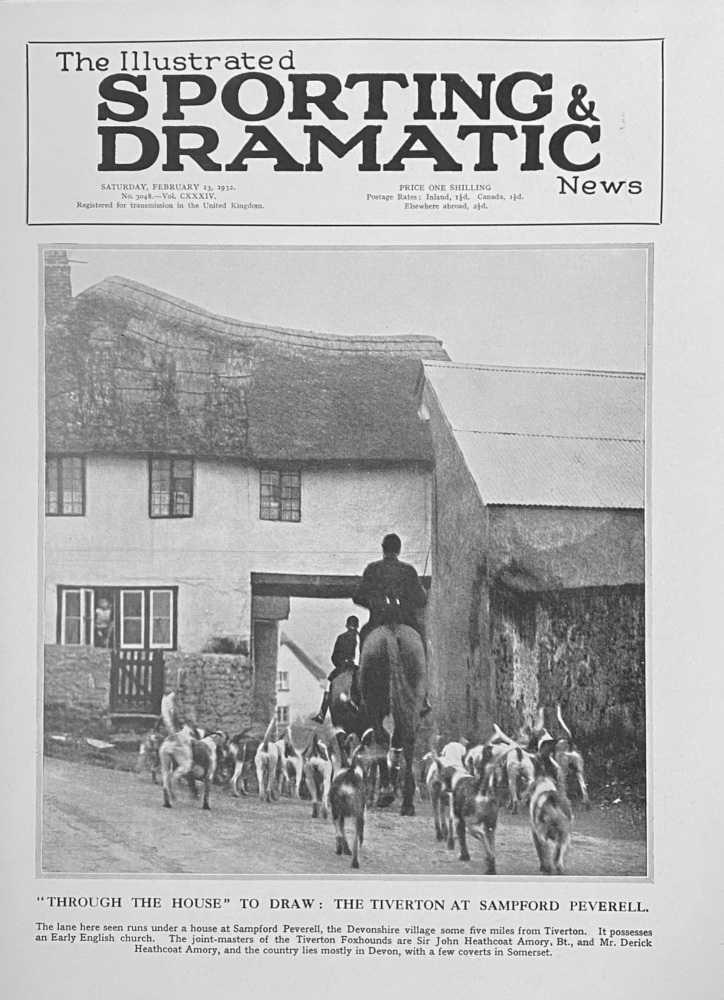 "Through The House" Too Draw :  The Tiverton at Sampford Peverell.  (Hunting)  1932.